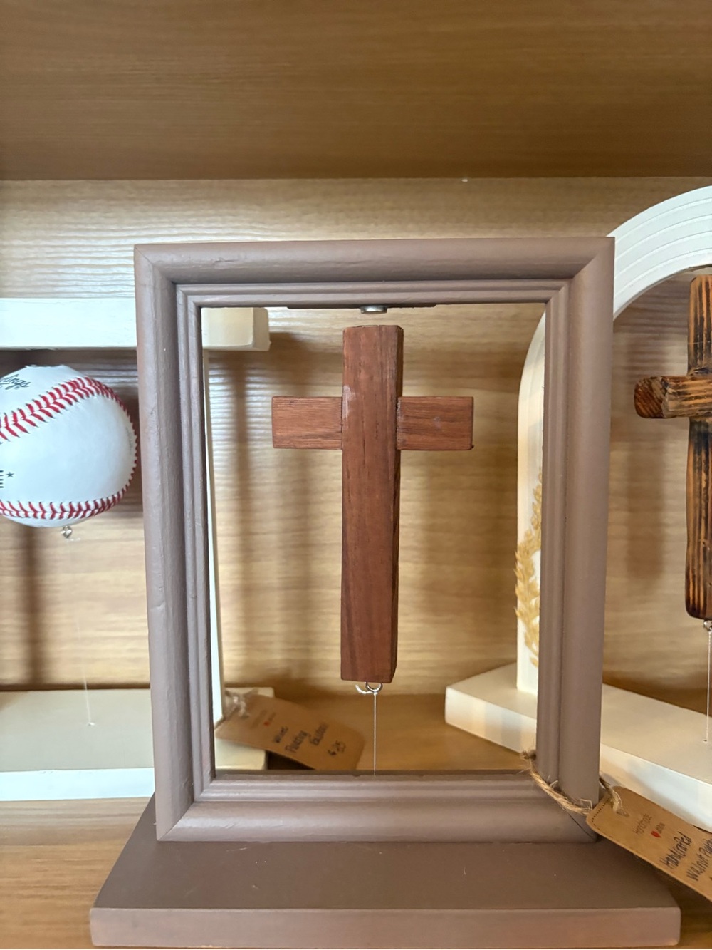 Taupe Wooden Floating Cross Frame -